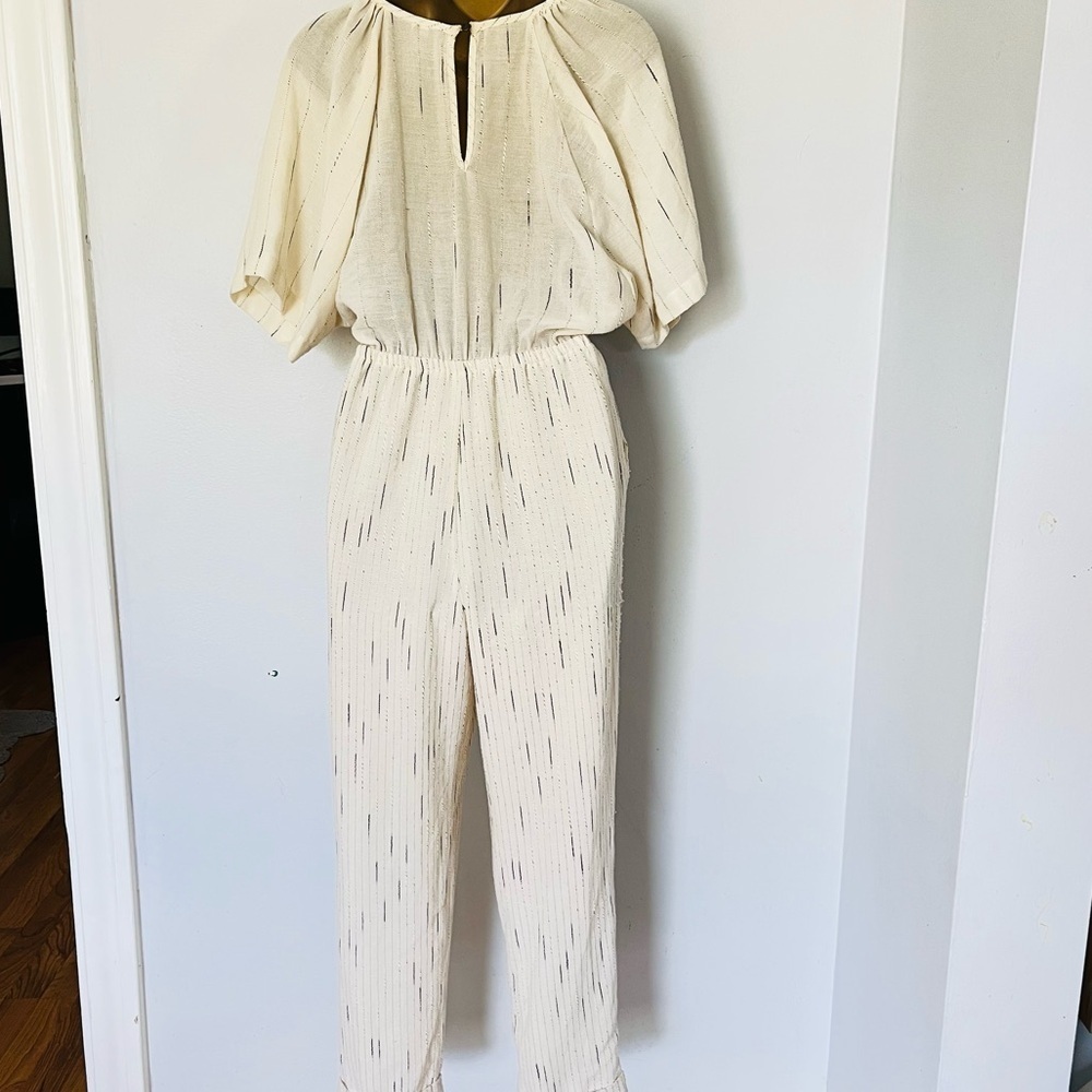 Anthropologie Cream coastal linen beach Wide-Leg Jumpsuit size xs - Picture 5 of 5